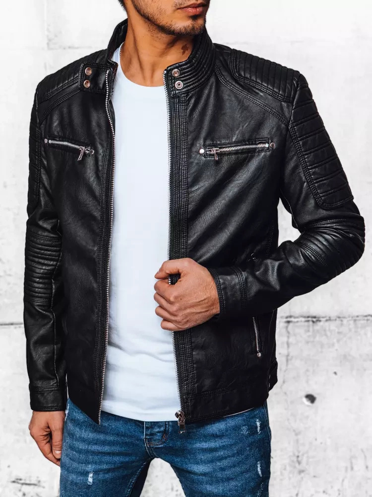 Čierna koženková pánska bunda TX4388 Veľkosť: 2XL