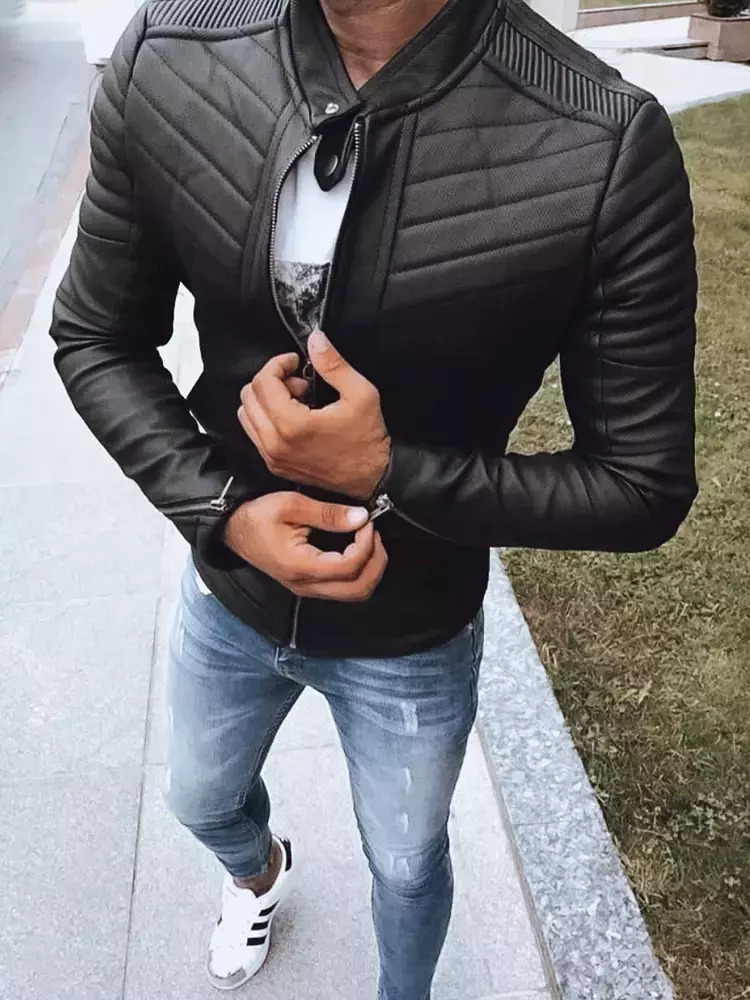Koženková čierna prešívaná bunda TX4243 Veľkosť: XL