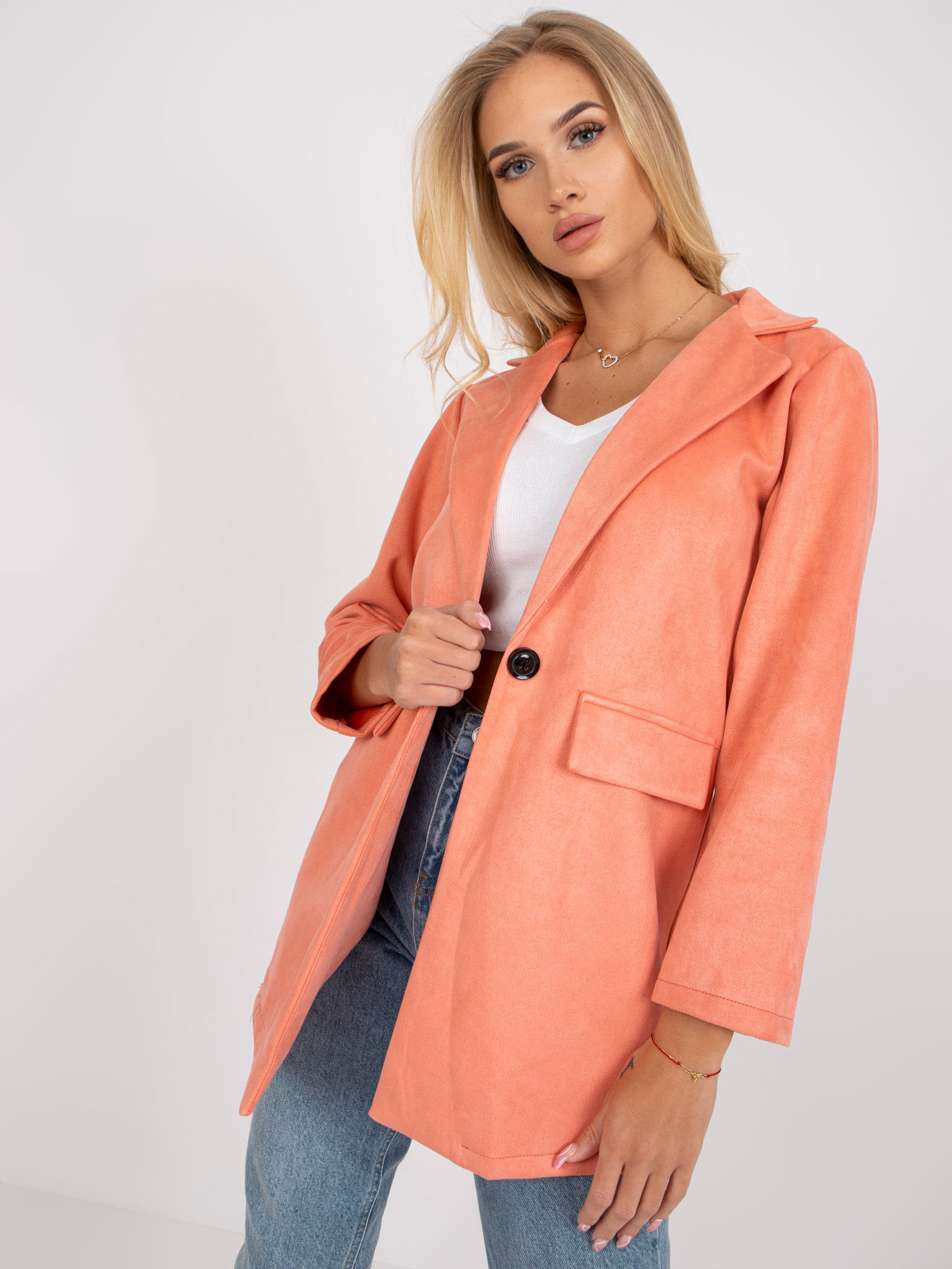 Broskyňové semišové sako DHJ-MA-15286.88-peach Veľkosť: XL