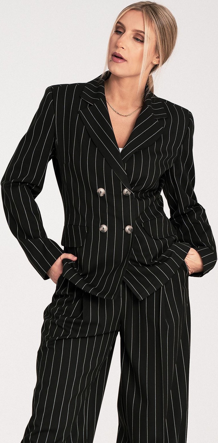 Čierne dámske dvojradové pruhované sako s pruhmi M1085 Black Veľkosť: L/XL