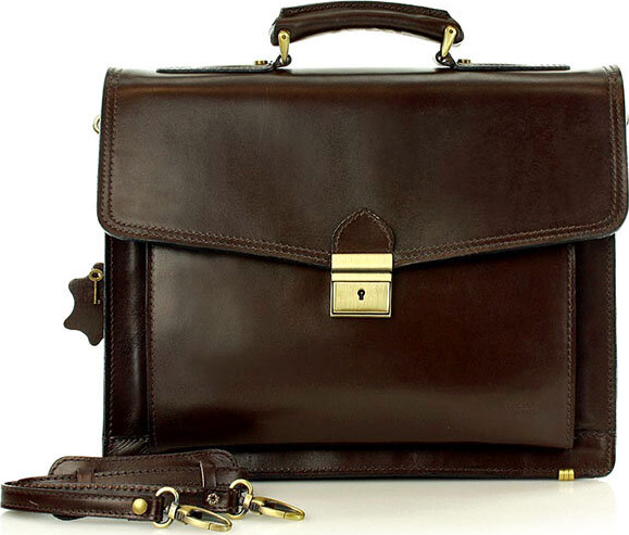 Kožená hnedá aktovka clasic LORIS 33c Veľkosť: ONE SIZE