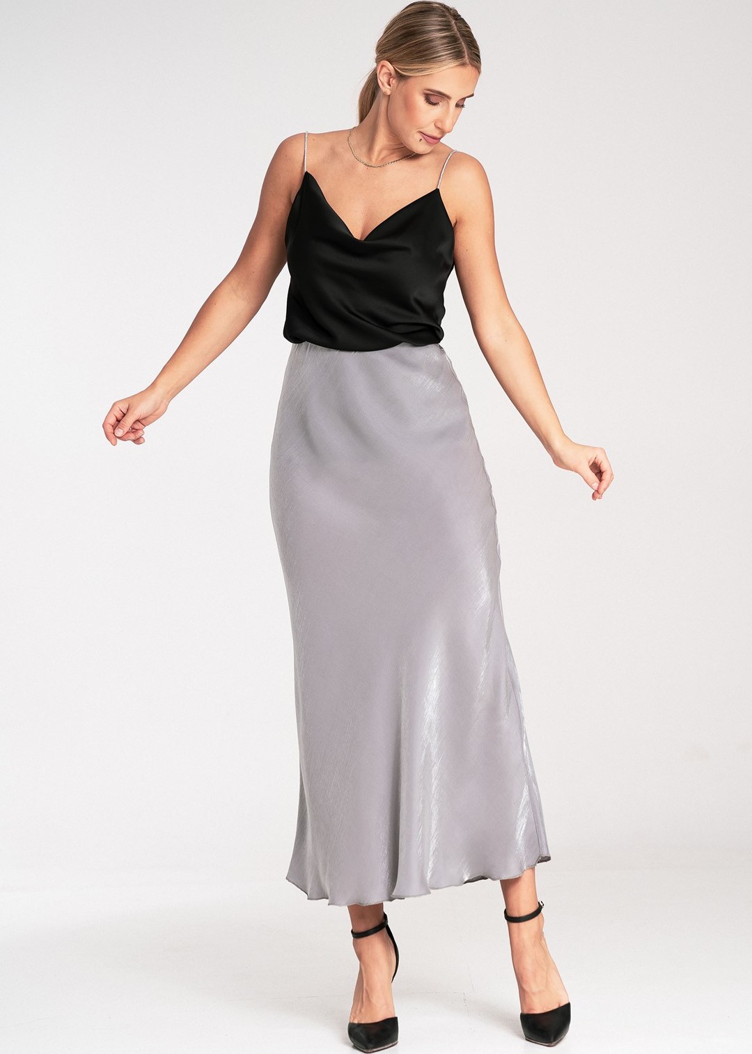 Sivá dámska viskózová sukňa M1084 Grey Veľkosť: S/M