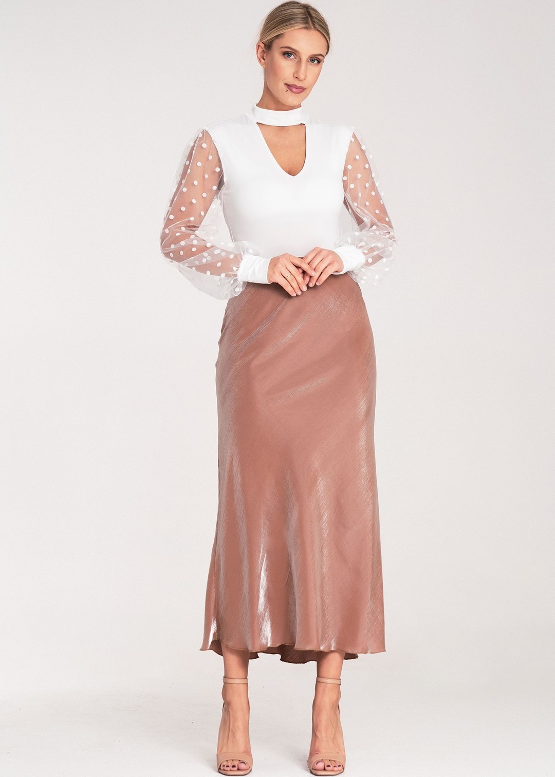 Béžová dámska viskózová sukňa M1084 Beige Veľkosť: S/M