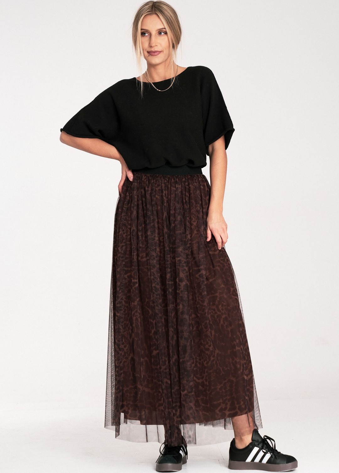 Hnedá dámska vzorovaná midi sukňa M1088 Brown Veľkosť: ONE SIZE