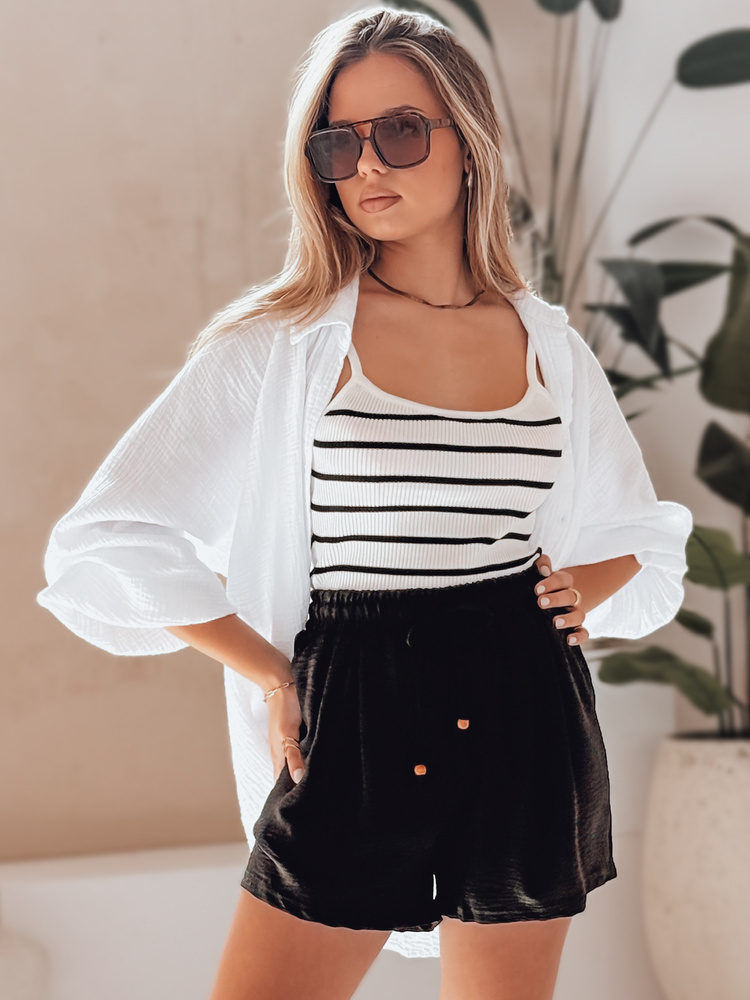 Čierne dámske látkové šortky so zaväzovaním RELAX TIME SY0433 Veľkosť: 2XL