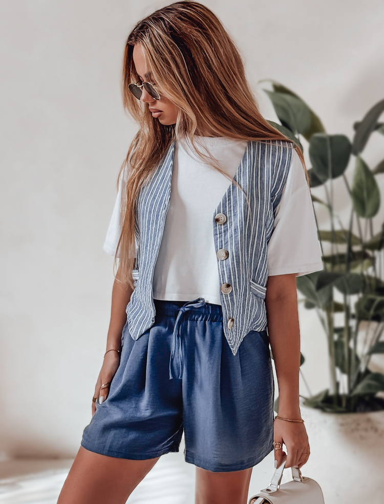 Tmavomodré dámske látkové šortky so zaväzovaním RELAX TIME SY0459 Veľkosť: M