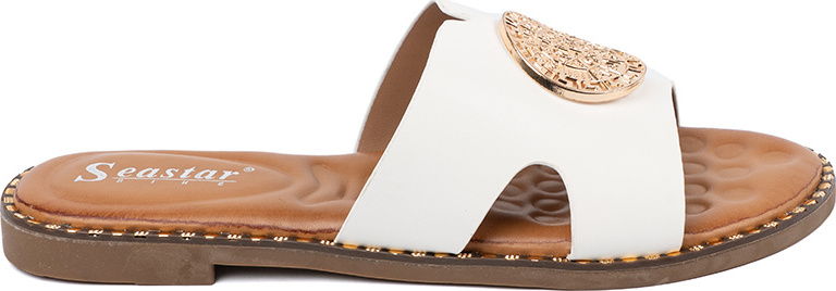 Biele dámske nazuváky so zlatou ozdobou LL-345P-W Veľkosť: 37