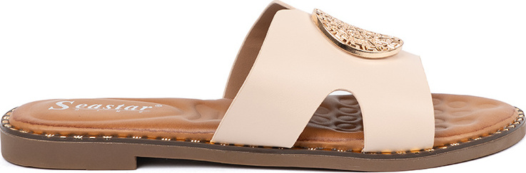 Svetlobéžové dámske nazuváky so zlatou ozdobou LL-345P-BE Veľkosť: 36