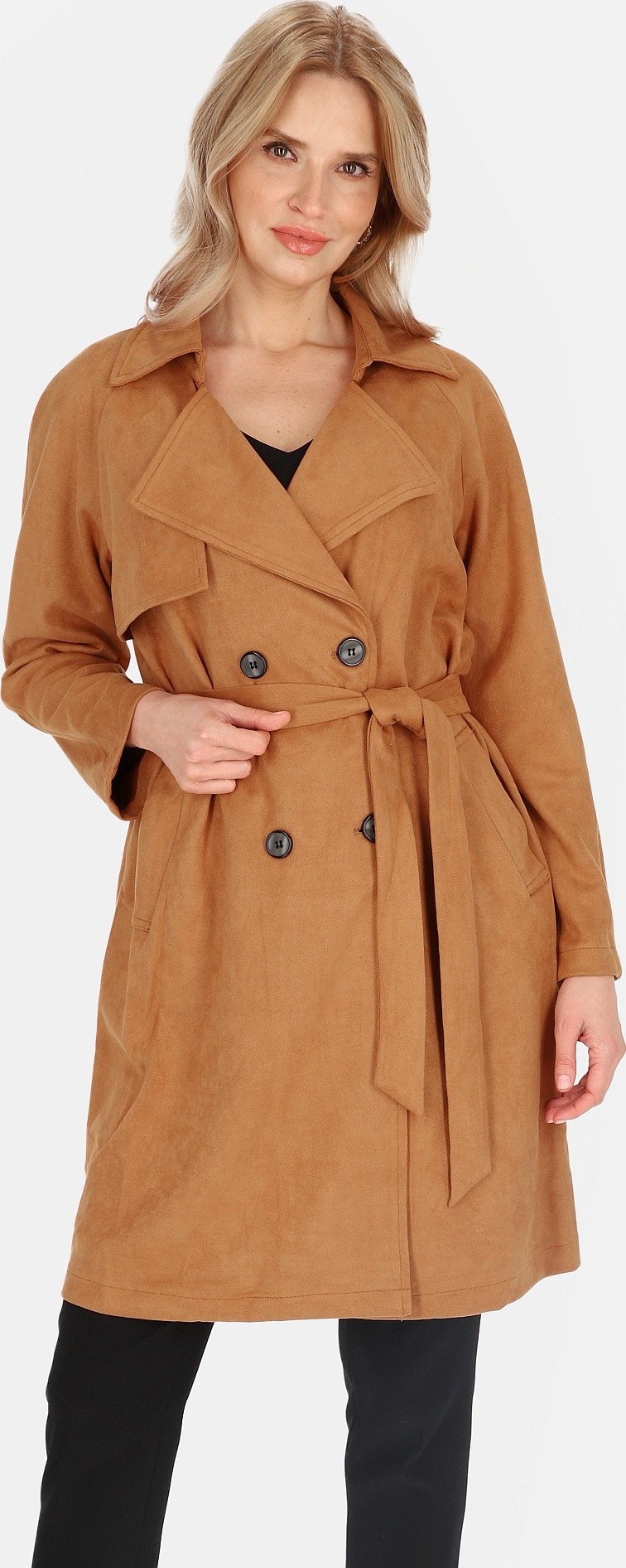 Svetlo hnedý dámsky dvojradový kabát BLE 252325 F - Brown Veľkosť: S