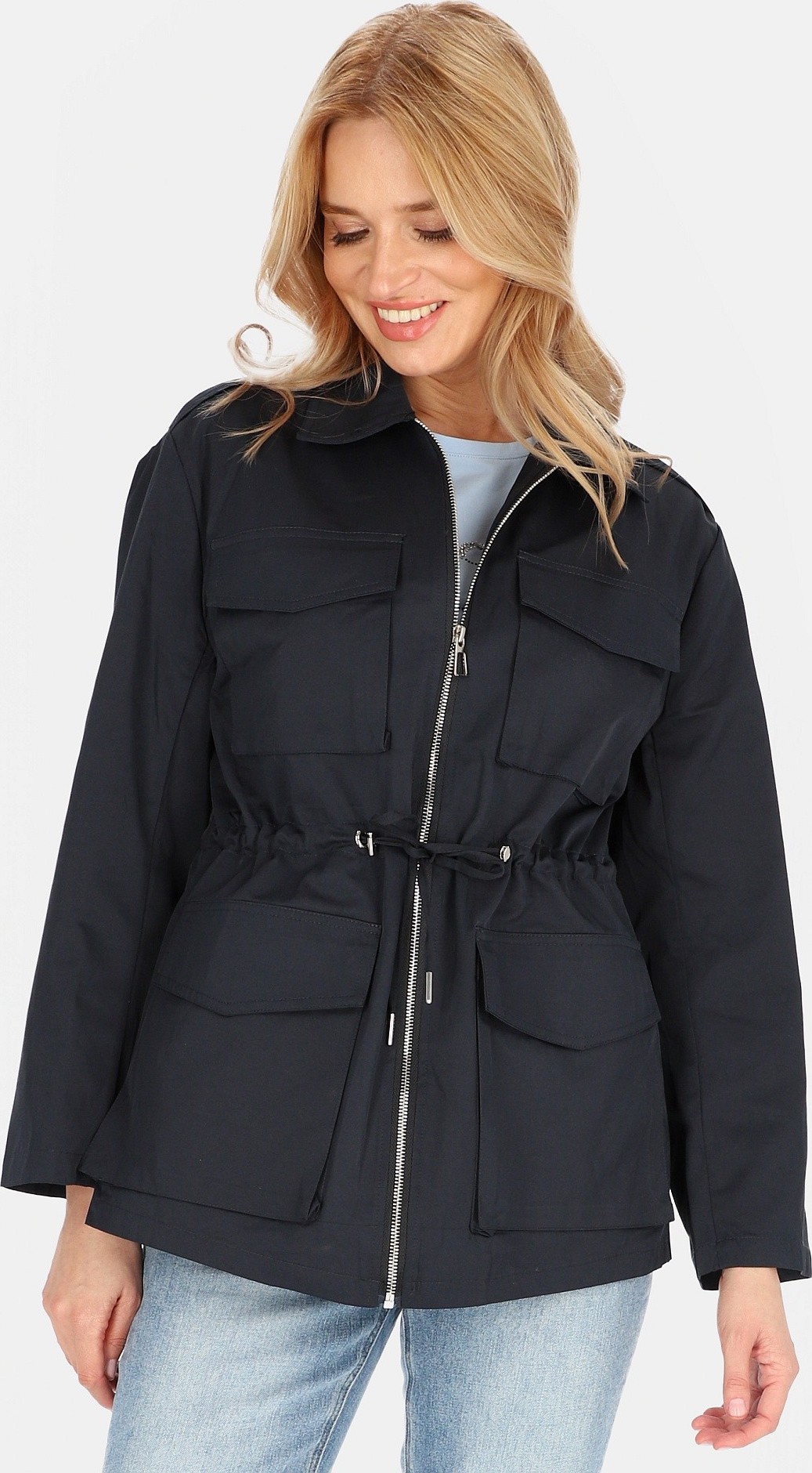 Tmavomodrá ľahká dámska parka na zips BLE 252679 F - navy blue Veľkosť: S
