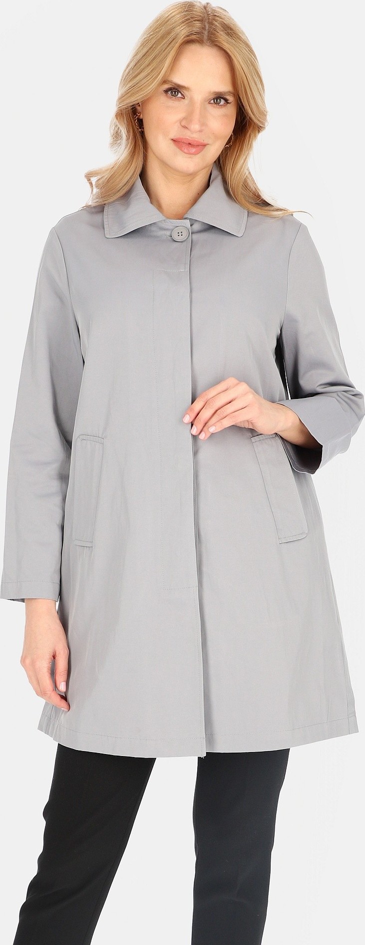 Sivý dámsky jednoradový kabát s golierom BLE 252535 F -Grey Veľkosť: 2XL