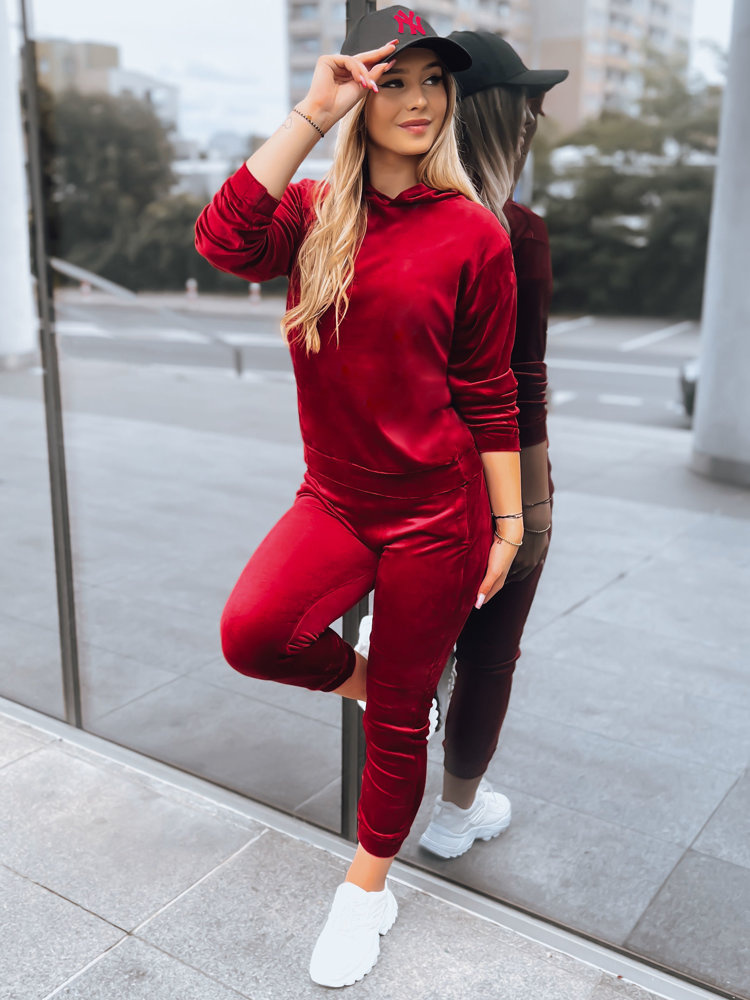 Vínová velúrová tepláková súprava SO COMFY AY0887 Veľkosť: S/M