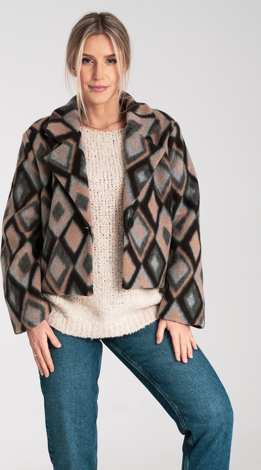 Vzorovaná dámska krátka fleecová bunda s golierom M1117 Blue Veľkosť: S/M