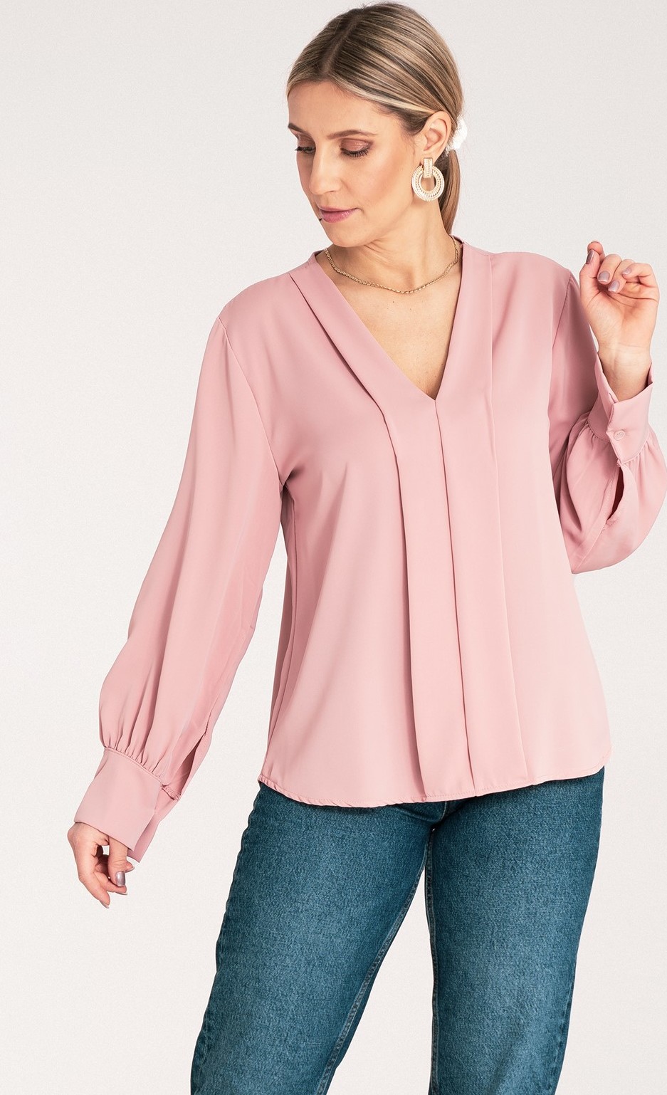 Ružová dámska elegantná saténová blúzka M1135 Pink Veľkosť: S/M