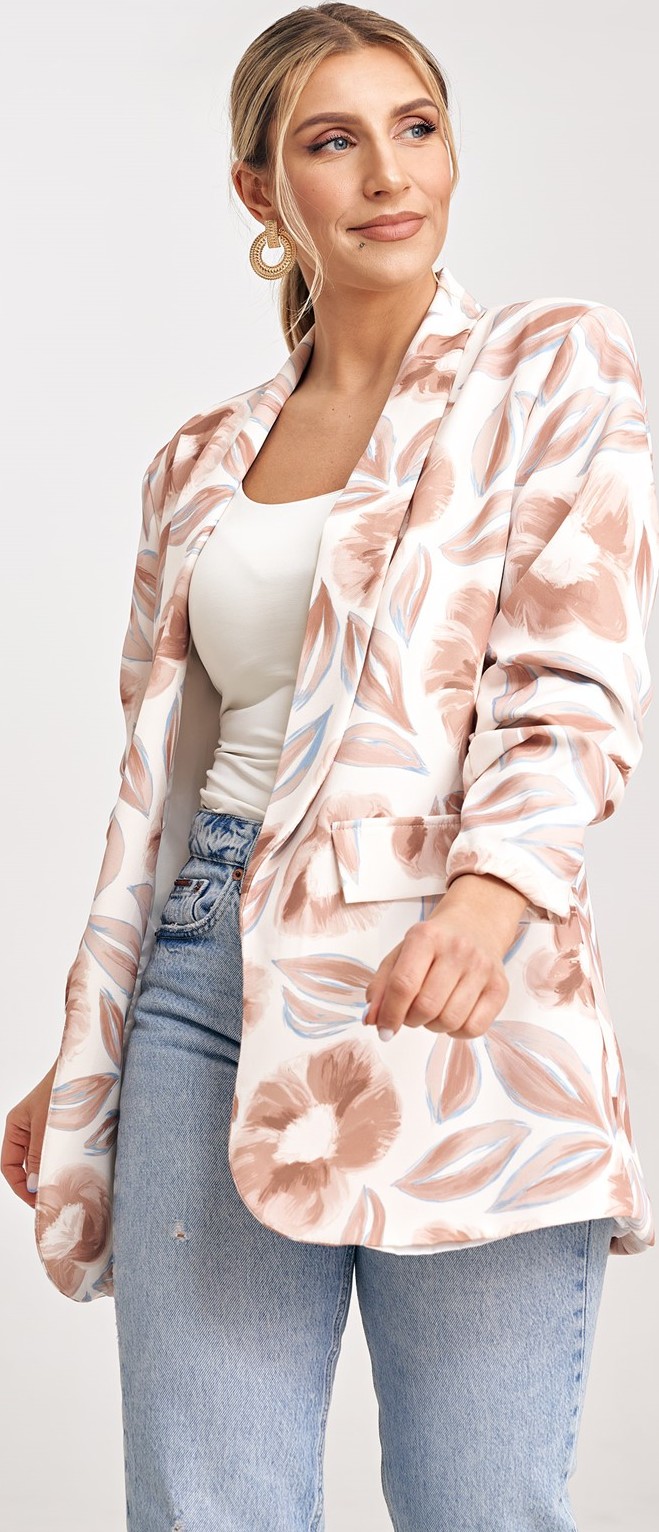 Dámsky smotanový blejzer s kvetinovým vzorom M1016 Pattern 177 Veľkosť: ONE SIZE