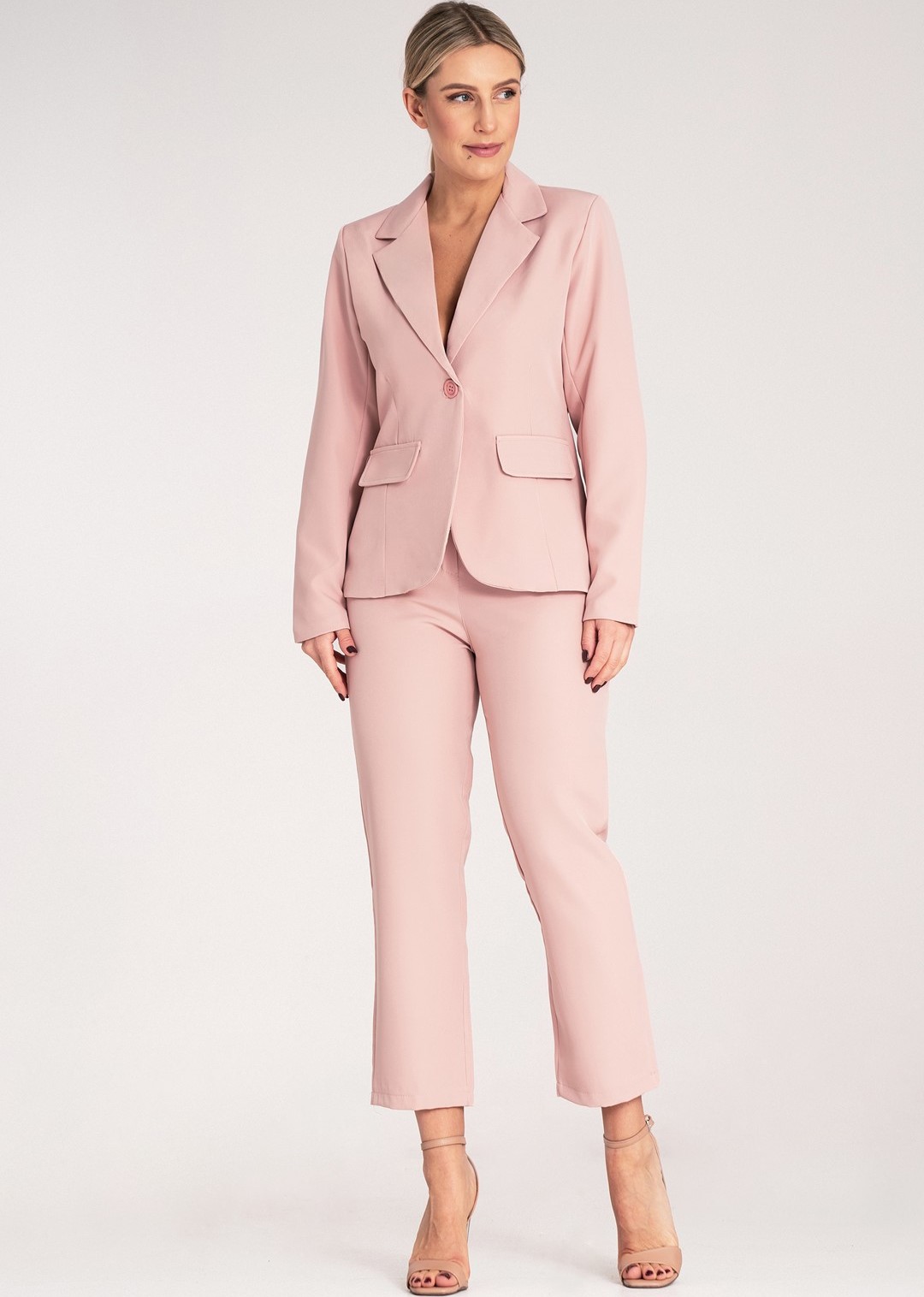 Dámsky ružový elegantný komplet so sakom a nohavicami M1148 Pink Veľkosť: S/M