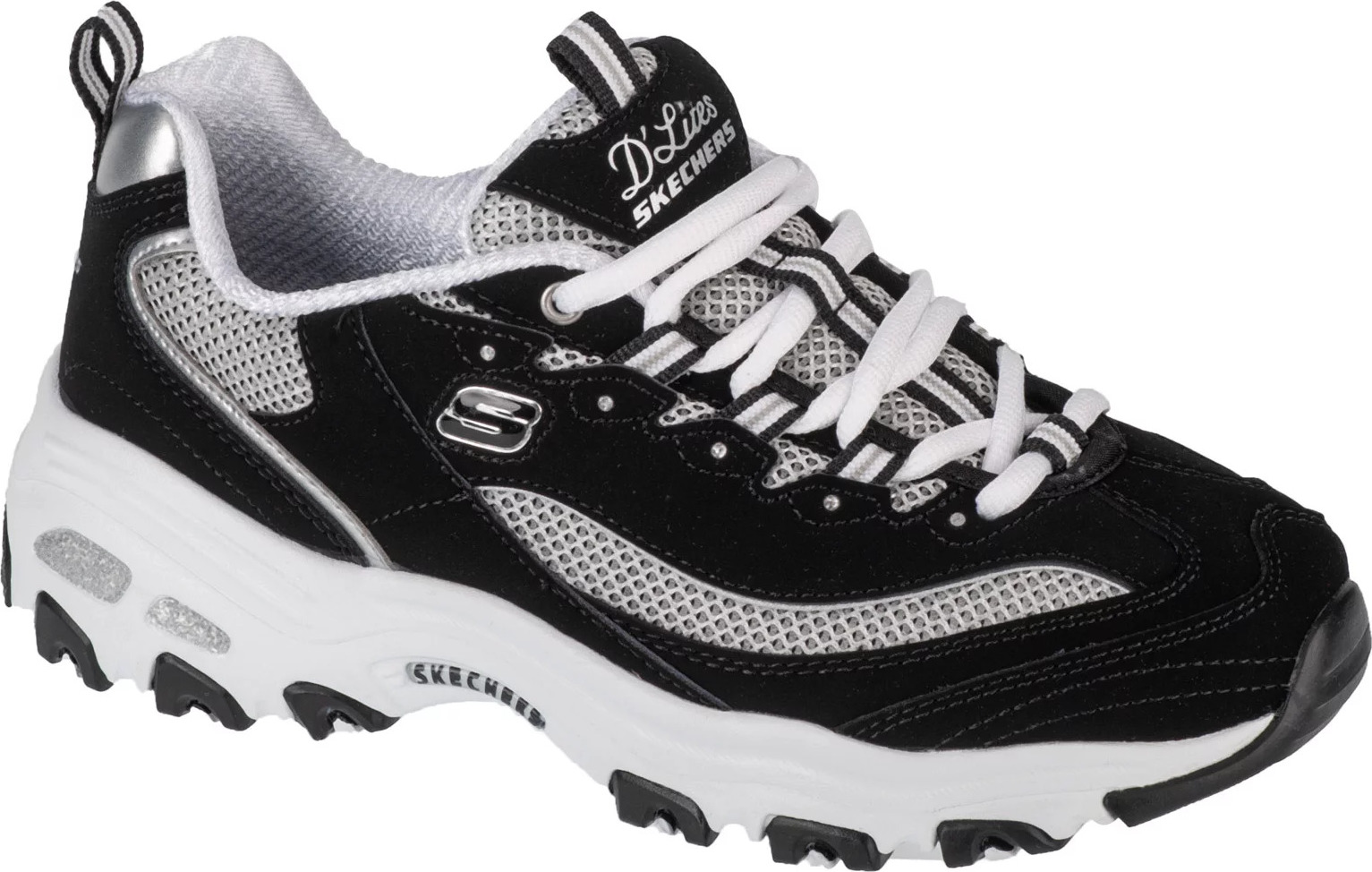 Čierne kožené tenisky na platforme Skechers D'Lites - Roam Around 13150-BKW Veľkosť: 36