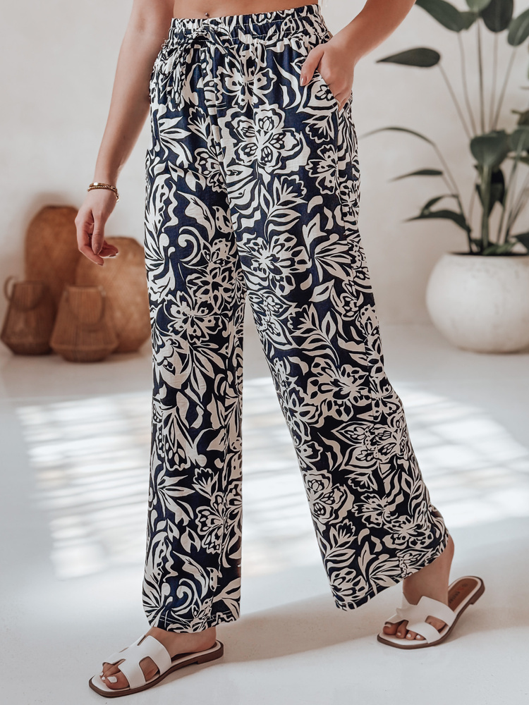 Bielo-modré dámske vzorované letné nohavice TROPICAL SUN UY2632 Veľkosť: M