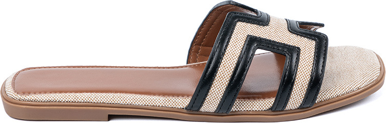 Čierno-béžové dámske nazuváky na plochej podrážke EK17P-B Veľkosť: 37