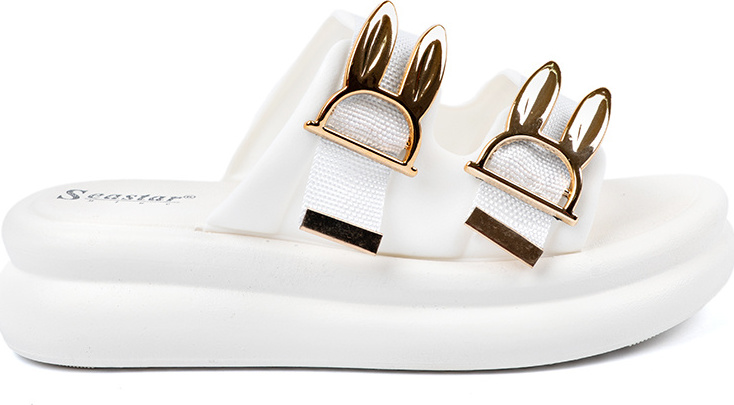 Biele dámske nazuváky so zlatými prackami na platforme BG193P-W Veľkosť: 36