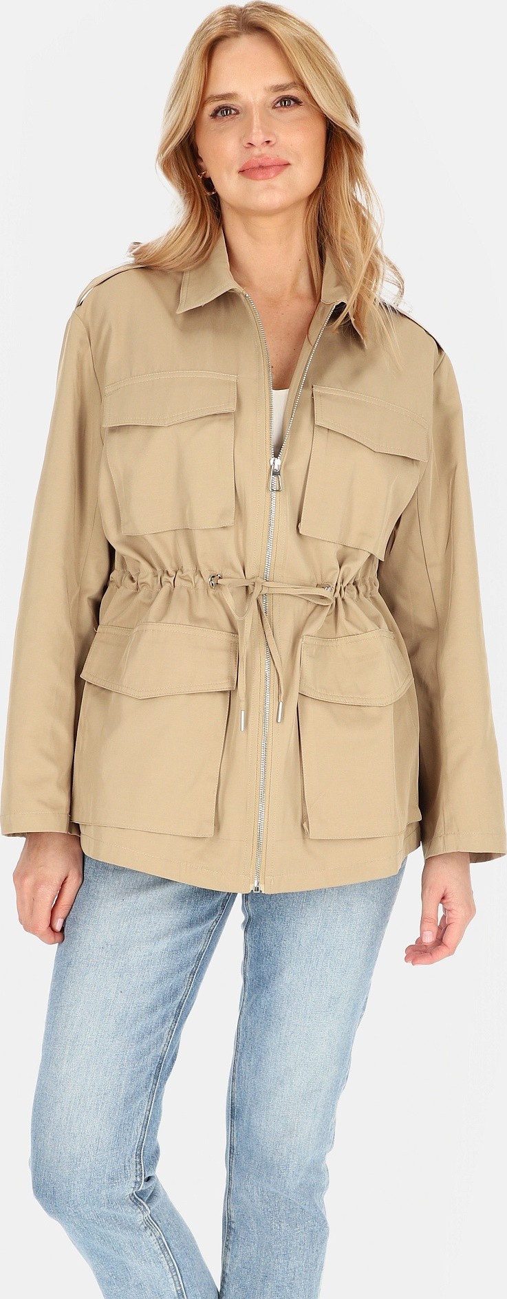 Béžová ľahká dámska parka na zips BLE 252679 F - Beige Veľkosť: S