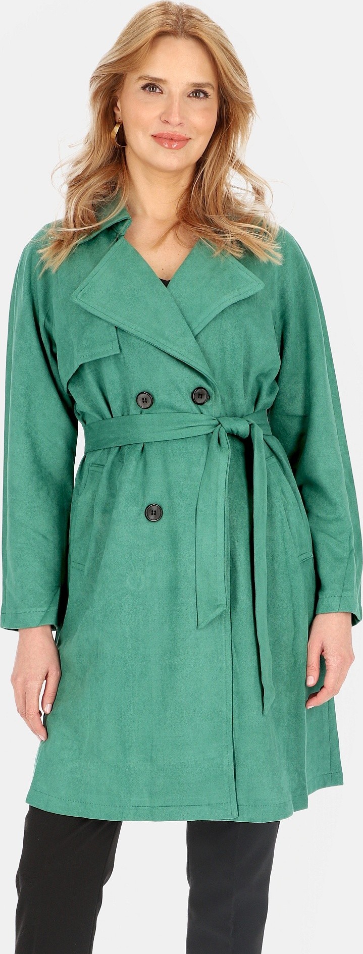 Zelený dámsky dvojradový kabát BLE 252325 F - Green Veľkosť: S