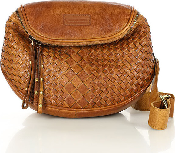 MARCO MAZZINI Kožená pletená crossbody - svetlohnedá (VS8b) Veľkosť: ONE SIZE