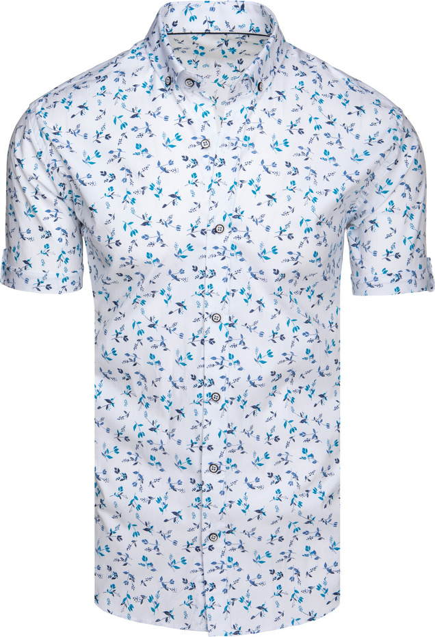 Biela pánska vzorovaná košeľa s krátkym rukávom KX1039 Veľkosť: 2XL