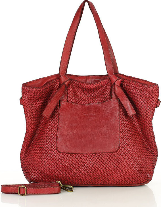 MARCO MAZZINI Originálna dámska červená tkaná kožená shopper kabelka (v243d) Veľkosť: ONE SIZE