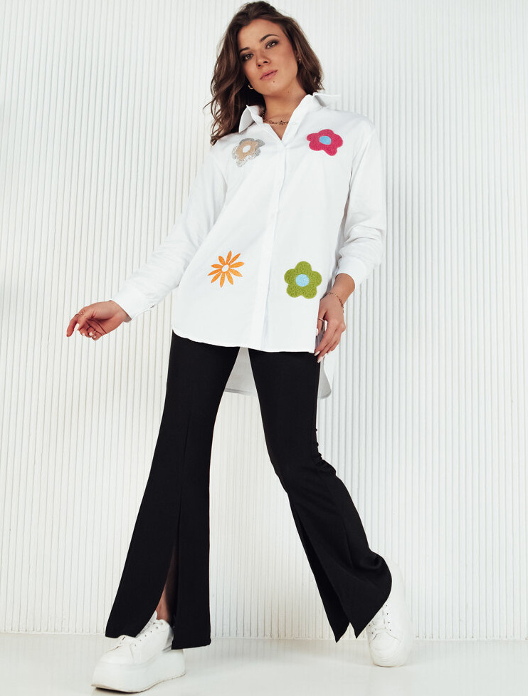 Biela asymetrická košeľa s nášivkami kvetín FLIADO DY0394 Veľkosť: ONE SIZE
