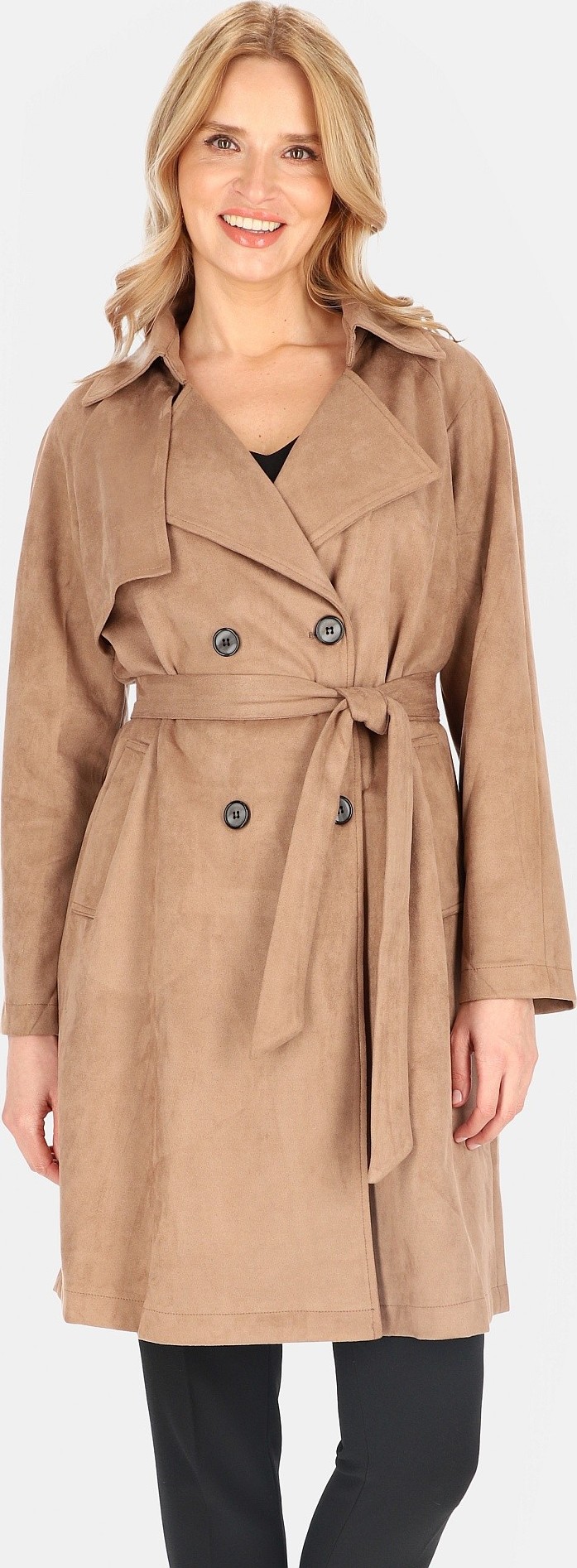 Světle hnědý dámský dvouřadý kabát BLE 252325 F - Beige Veľkosť: S