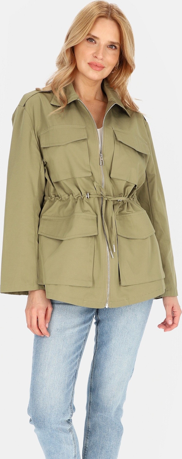 Khaki lehká dámská parka na zip BLE 252679 F - Khaki Veľkosť: S