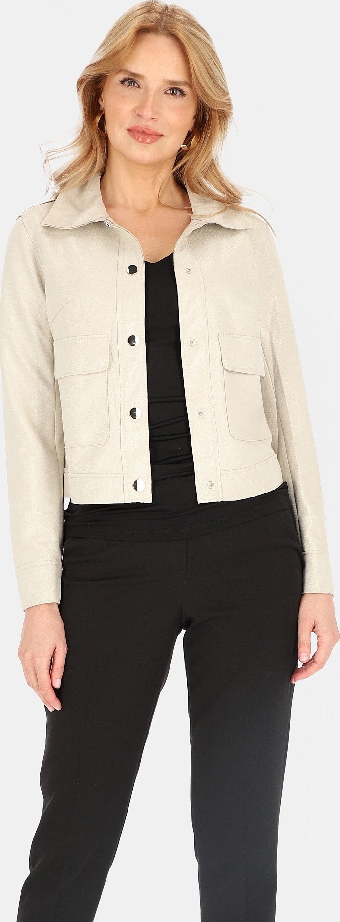 Světle šedá dámská bunda s jemným saténovým leskem BLE 252676 F - Grey Veľkosť: S