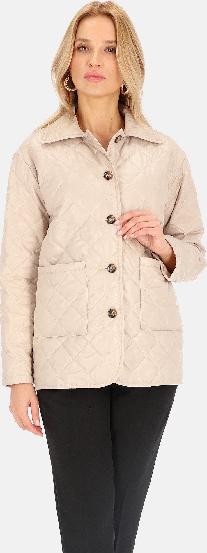 Světle béžová dámská jarní prošívaná bunda BLE 241025 F - Beige Veľkosť: L