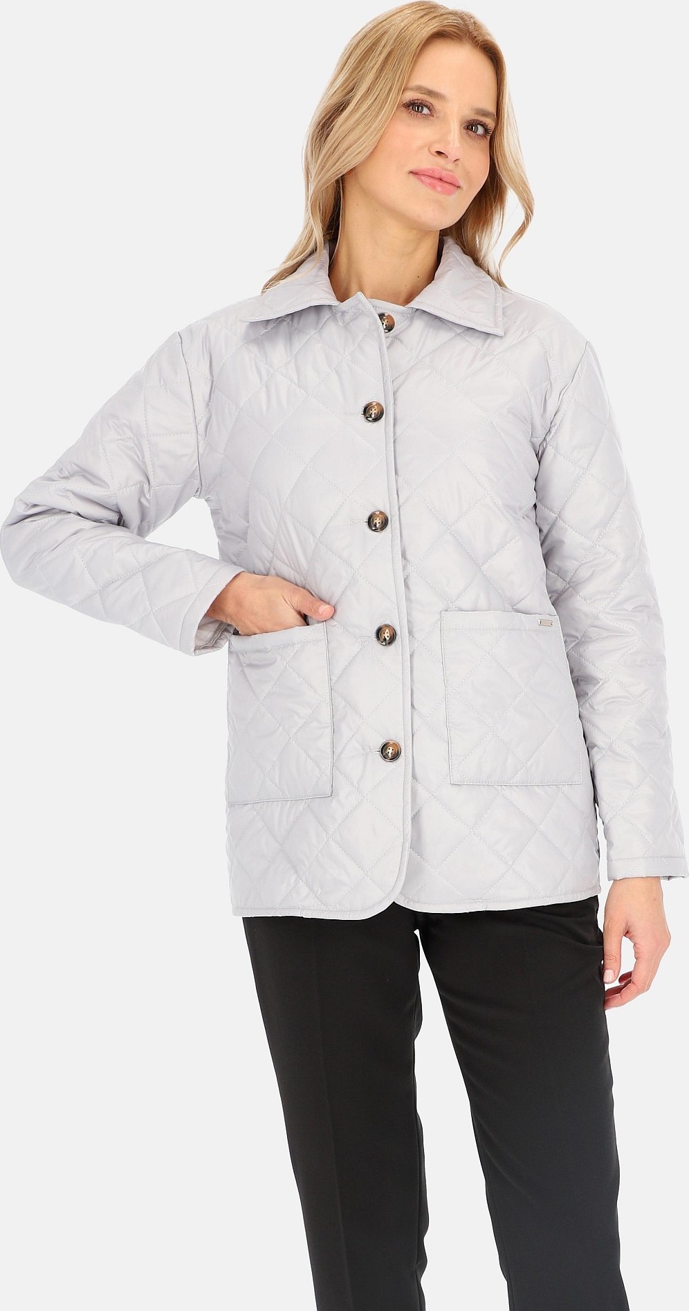 Světle šedá dámská jarní prošívaná bunda BLE 241025 F - Grey Veľkosť: S