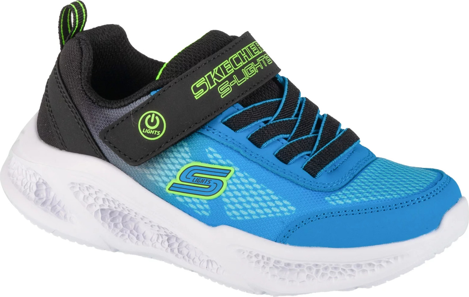 Modro-čierne chlapčenské svietiace tenisky Skechers Meteor-Lights - Krendox 401495L-BKBL Veľkosť: 32