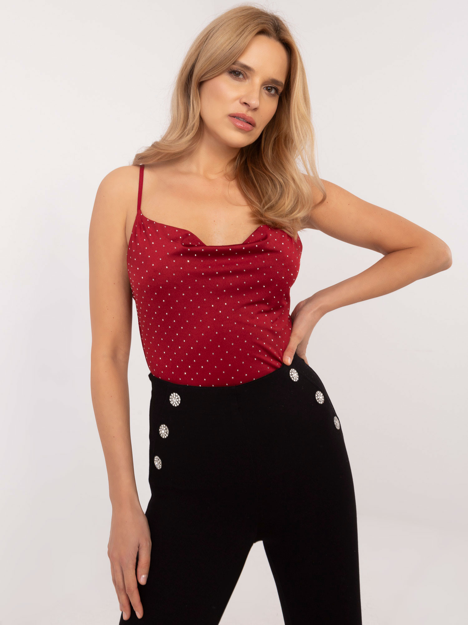 Vínové dámské elegantní tílko s kamínky DHJ-TP-20051.78-bordo Veľkosť: ONE SIZE