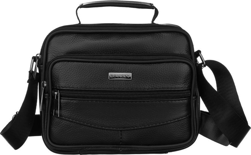Rovicky Čierna kožená taška so zipsami cez rameno R-13202-S Veľkosť: ONE SIZE