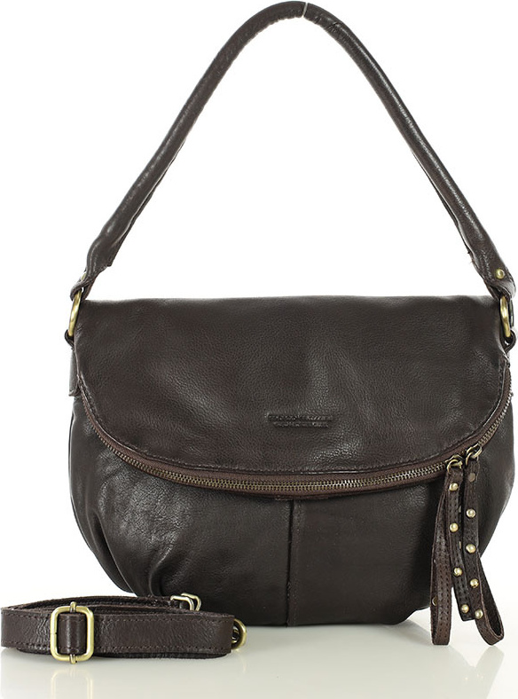 MARCO MAZZINI Tmavě hnědá dámská velká kožená crossbody kabelka (vs121c) Veľkosť: ONE SIZE