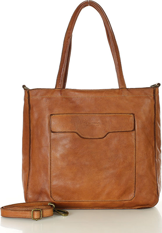 MARCO MAZZINI Camel dámská kožená shopper kabelka s kapsami (v252b) Veľkosť: ONE SIZE