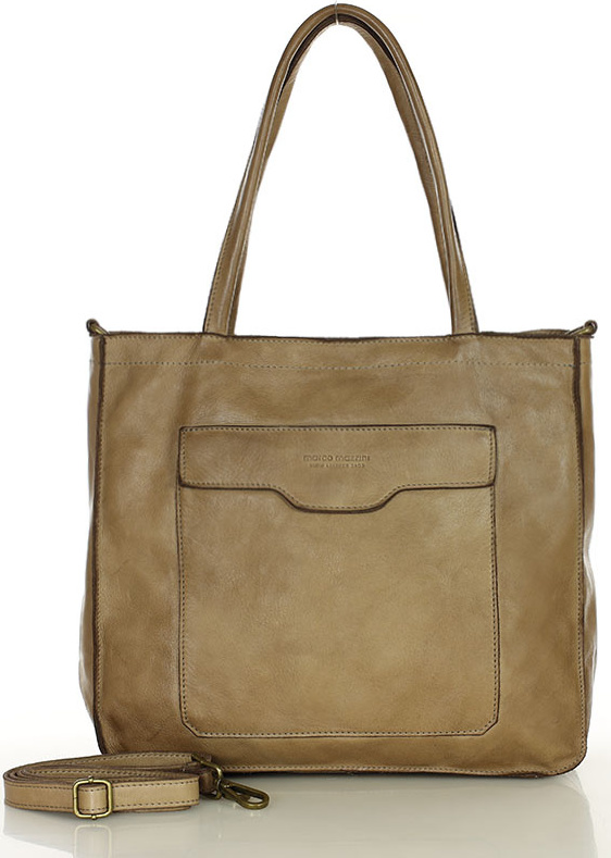 MARCO MAZZINI Béžová dámská kožená shopper kabelka s kapsami (v252d) Veľkosť: ONE SIZE