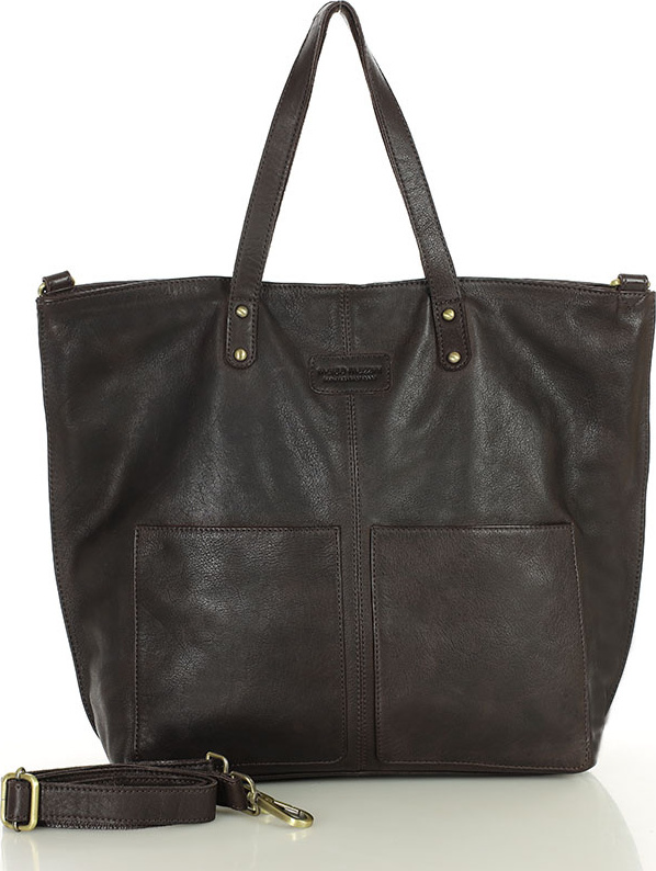 MARCO MAZZINI Tmavě hnědá dámská shopper kabelka z velbloudí kůže (vs123c) Veľkosť: ONE SIZE