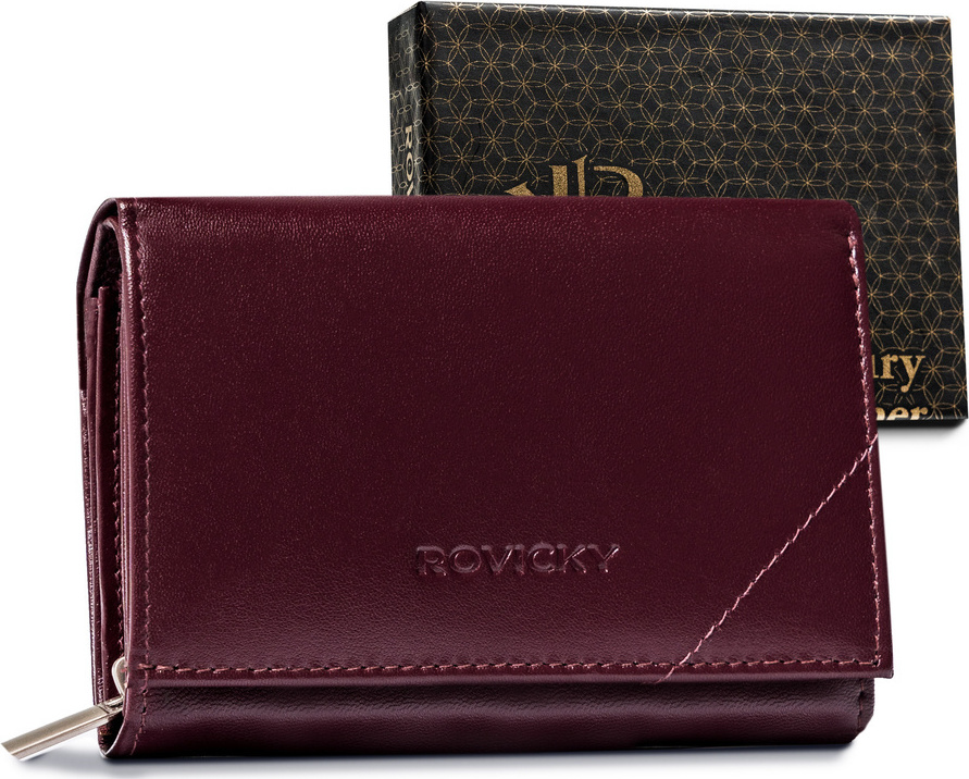 Rovicky Tmavofialová peňaženka s jemným prešívaním V169 [DH] Portfel damski skórzany R-RD-38-GCL Plum Veľkosť: ONE SIZE