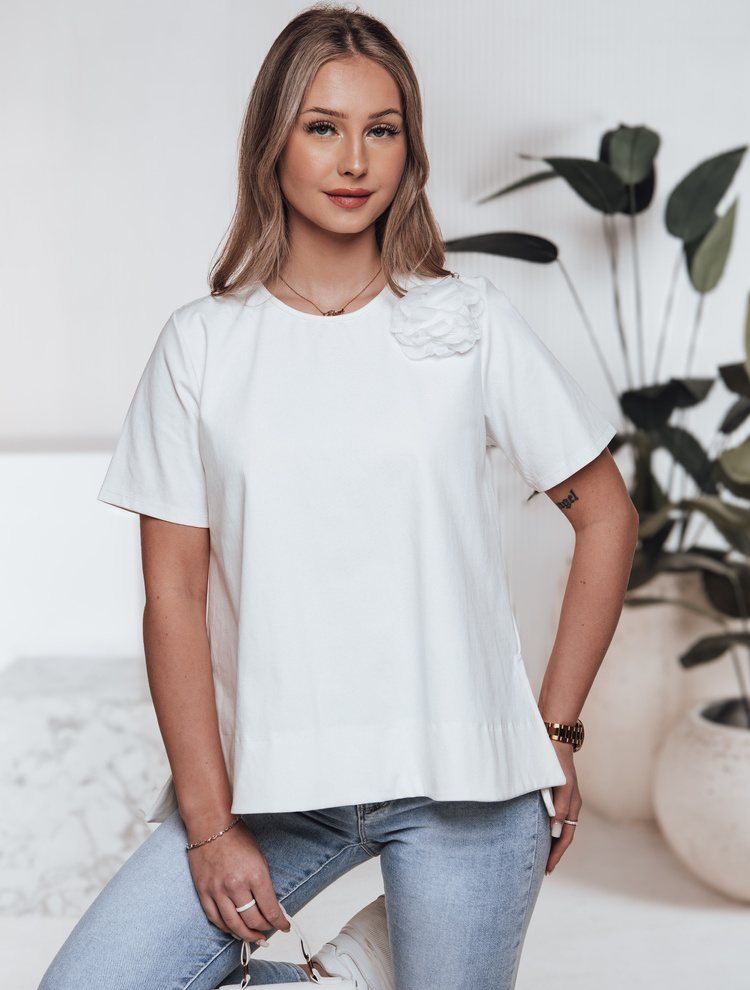 Smotanové tričko s kvetinovou aplikáciou BINDA RY2486 Veľkosť: ONE SIZE