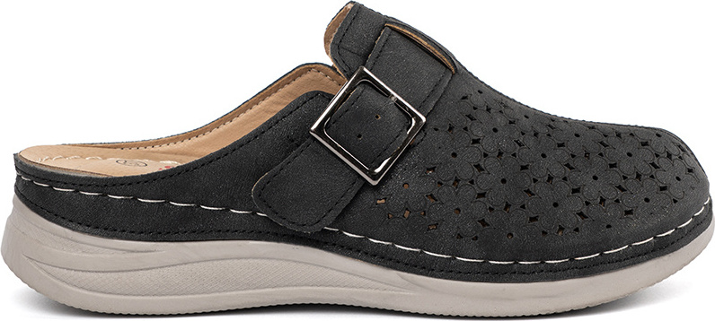 Černé dámské nazouváky s plnou špičkou a přezkou HU515P-B Veľkosť: 38