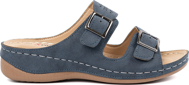 Modré dámské nazouváky na nízkém klínku s přezkami HU517P-BL Veľkosť: 36