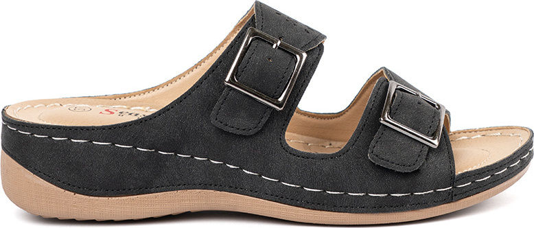 Černé dámské nazouváky na nízkém klínku s přezkami HU517P-B Veľkosť: 37