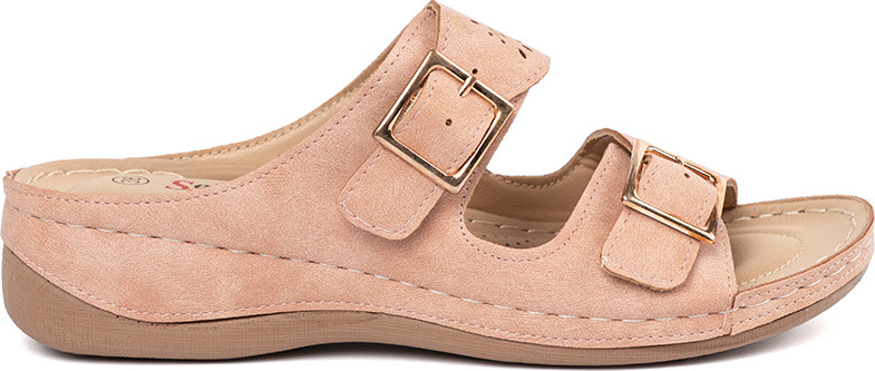 Růžové dámské nazouváky na nízkém klínku s přezkami HU517P-P Veľkosť: 38