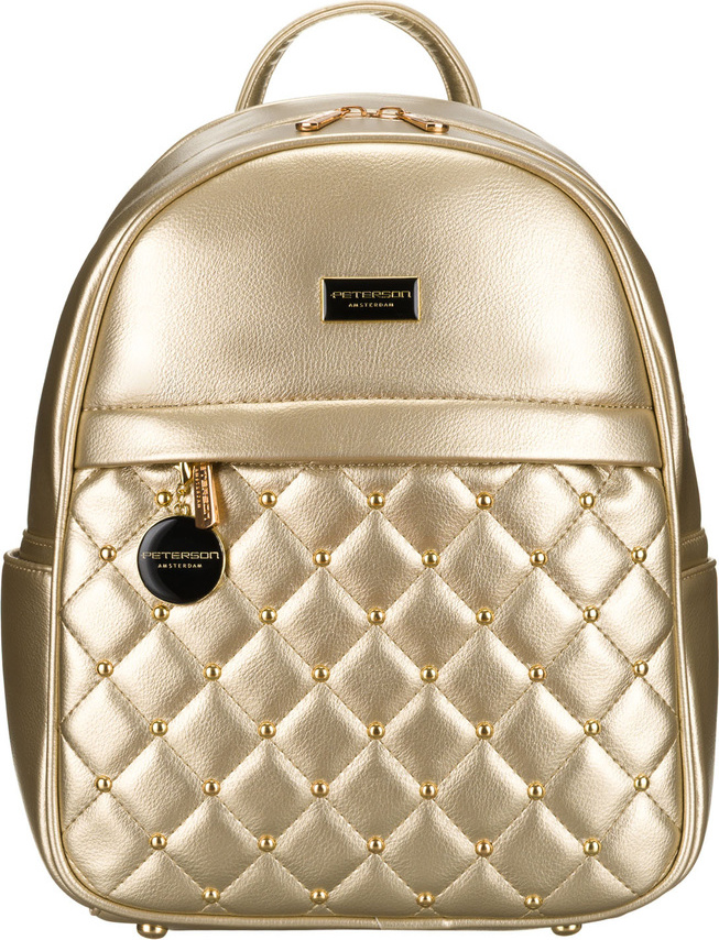 Peterson Módní zlatý prošívaný dámský batoh se stříbrným kováním PTN SPY-1-PIL Veľkosť: ONE SIZE