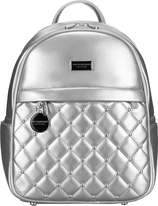 Peterson Módní stříbrný prošívaný dámský batoh se stříbrným kováním PTN SPY-1-PIL Veľkosť: ONE SIZE